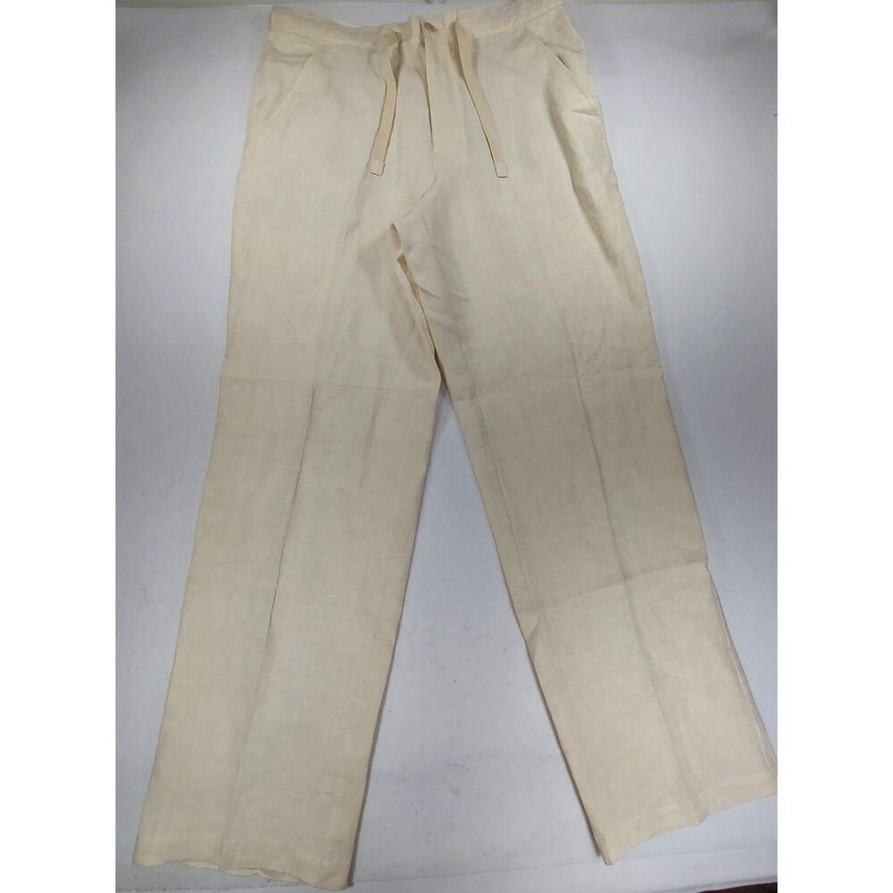 Tasso Elba Mens 100% Linen Drawstring Pants Beige Oatmeal 34x32 Beach Casual